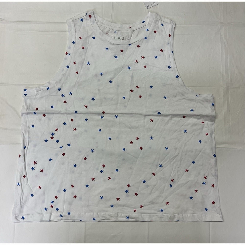 Fifth Sun Patriotic Sleeveless White With Stars Women's T-shirt Size XL